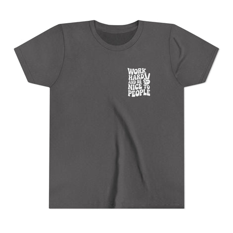 Youth Tee – "Work Hard and Be Nice to People" Retro Peace Sign Kids T‑Shirt