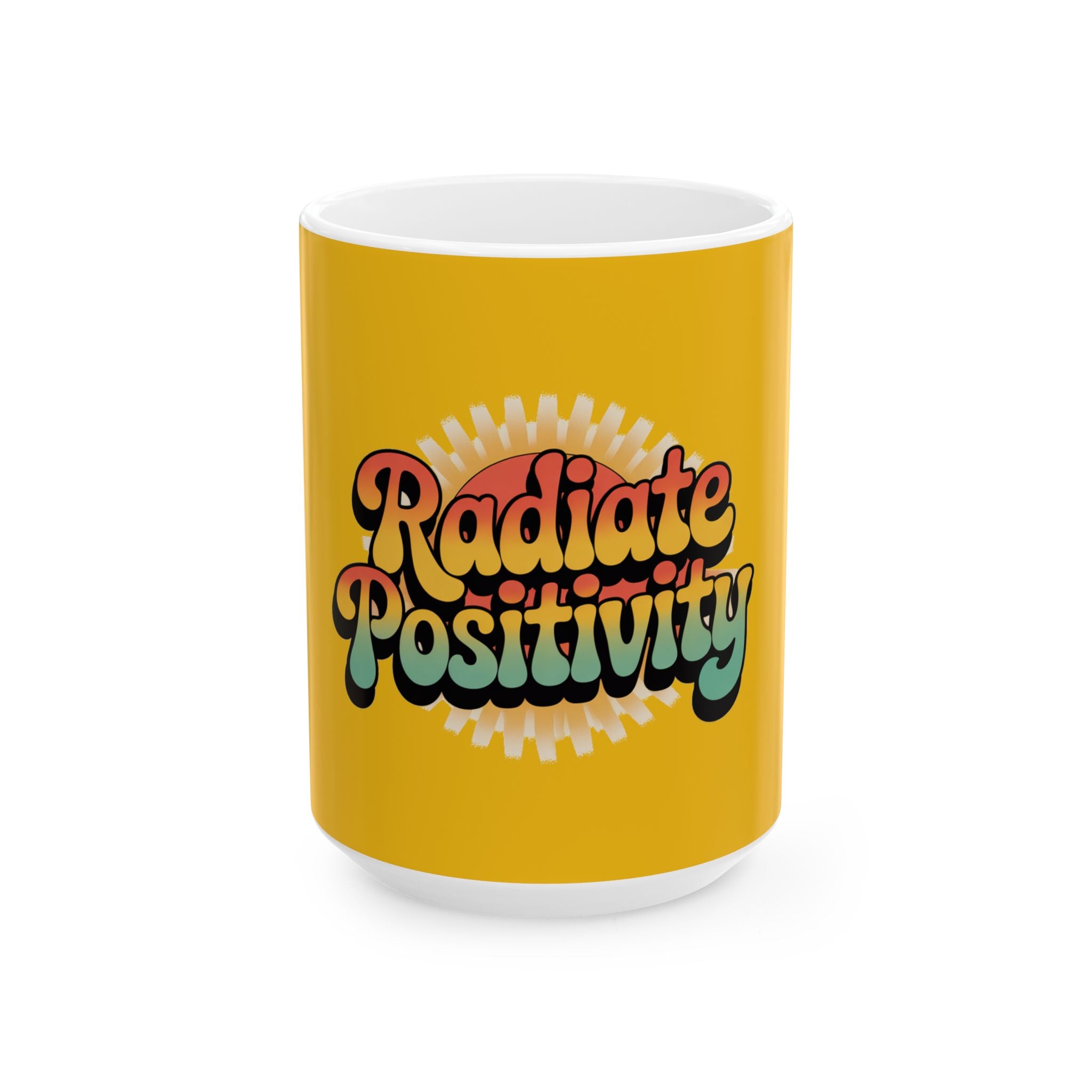 Yellow Radiate Positivity Ceramic Coffee Mug,  11oz & 15oz