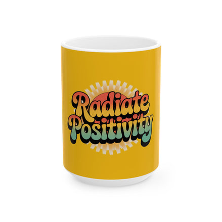 Yellow Radiate Positivity Ceramic Coffee Mug,  11oz & 15oz