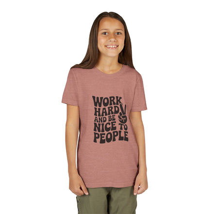 Youth Tee – "Work Hard and Be Nice to People" Retro Peace Sign Kids T‑Shirt