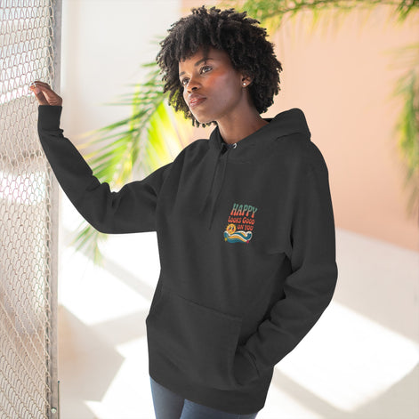 Happy Looks Good On You Hoodie — Retro Smiley Graphic Fleece Pullover