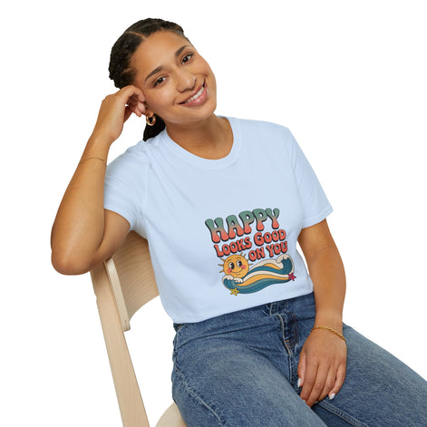 Happy Looks Good On You T-Shirt — Retro Sun Positive Graphic Tee