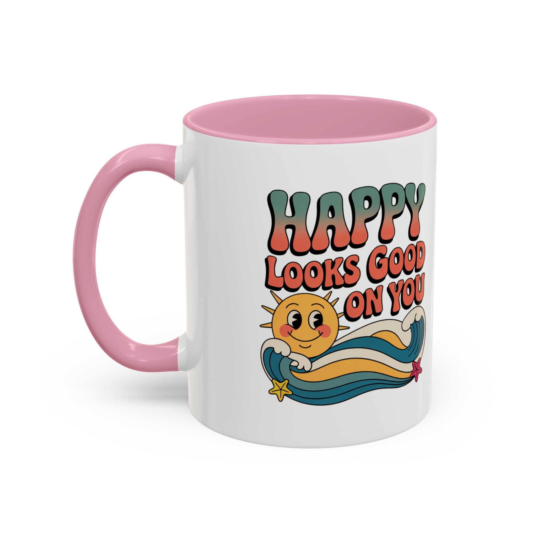 Retro 'Happy Looks Good on You' Colorful Ceramic Mug (11oz & 15oz)