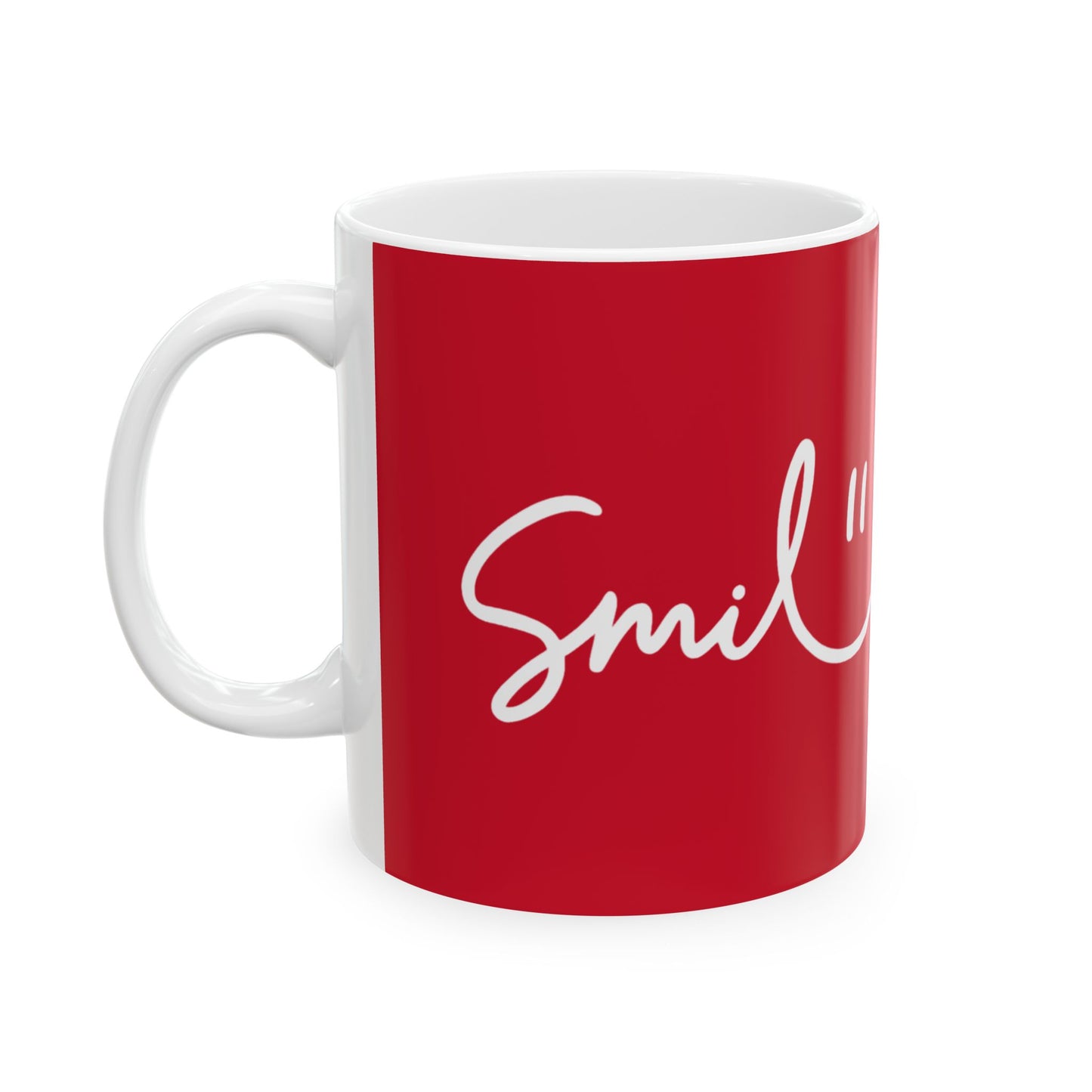 Dark Red/White Smile Ceramic Coffee Mug - 11oz & 15oz