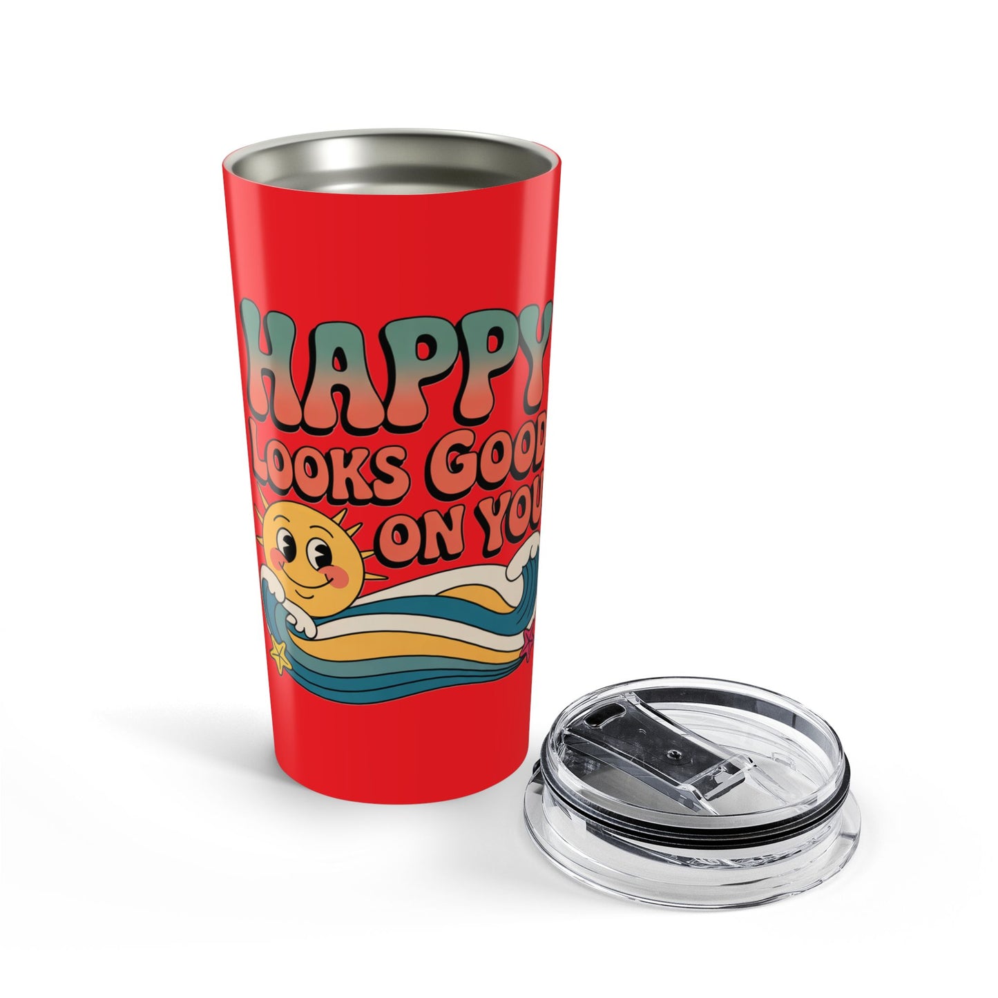 20oz Tumbler — "Happy Looks Good on You" Retro Smile Travel Cup
