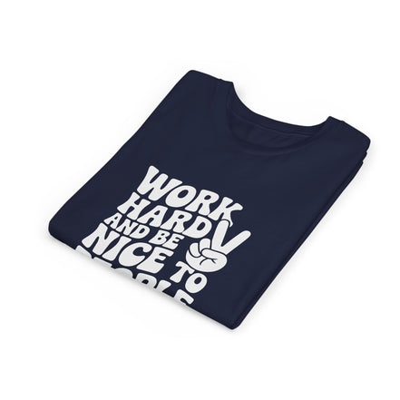 Youth Tee – "Work Hard and Be Nice to People" Retro Peace Sign Kids T‑Shirt