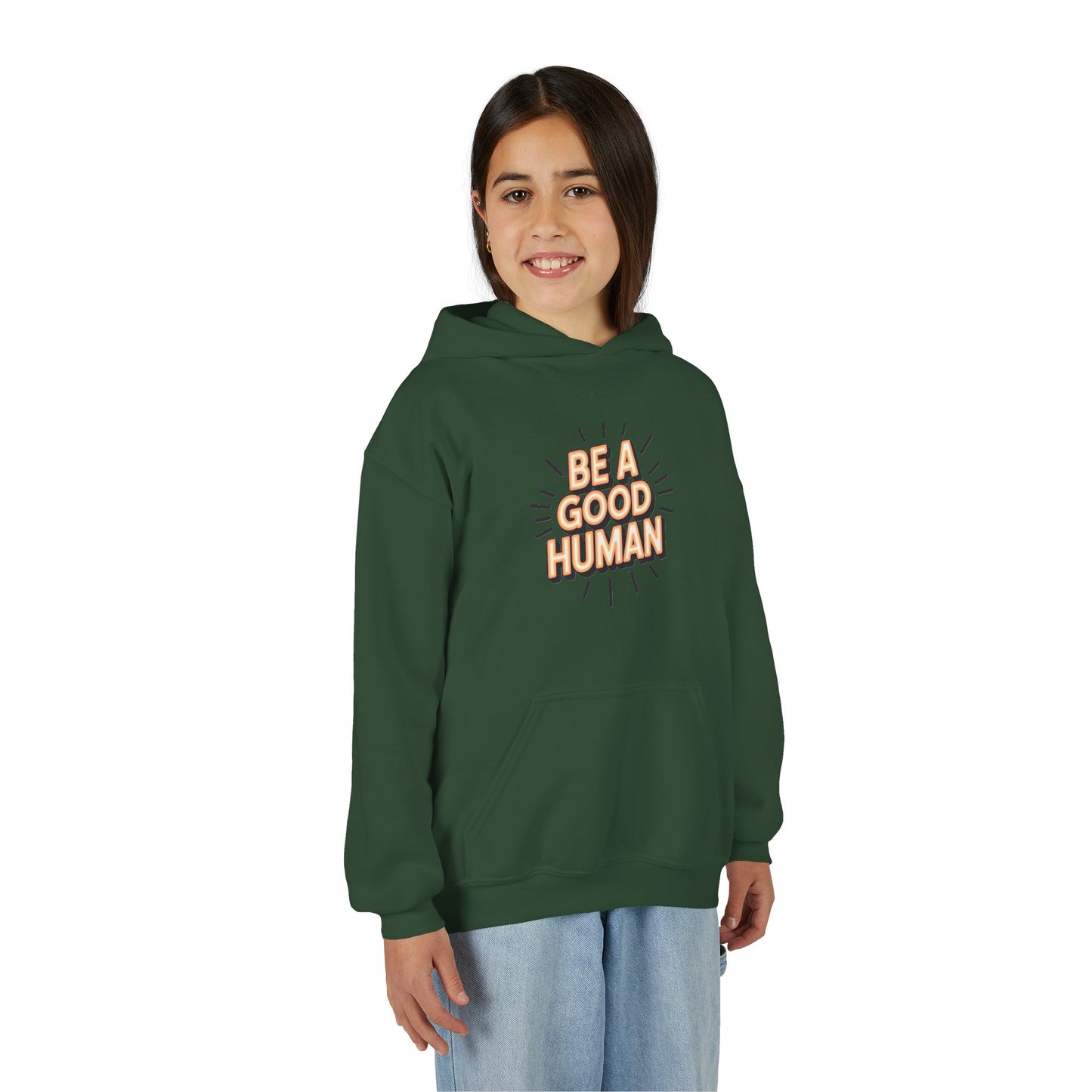 Youth Hoodie — "Be A Good Human" Positive Message Pullover