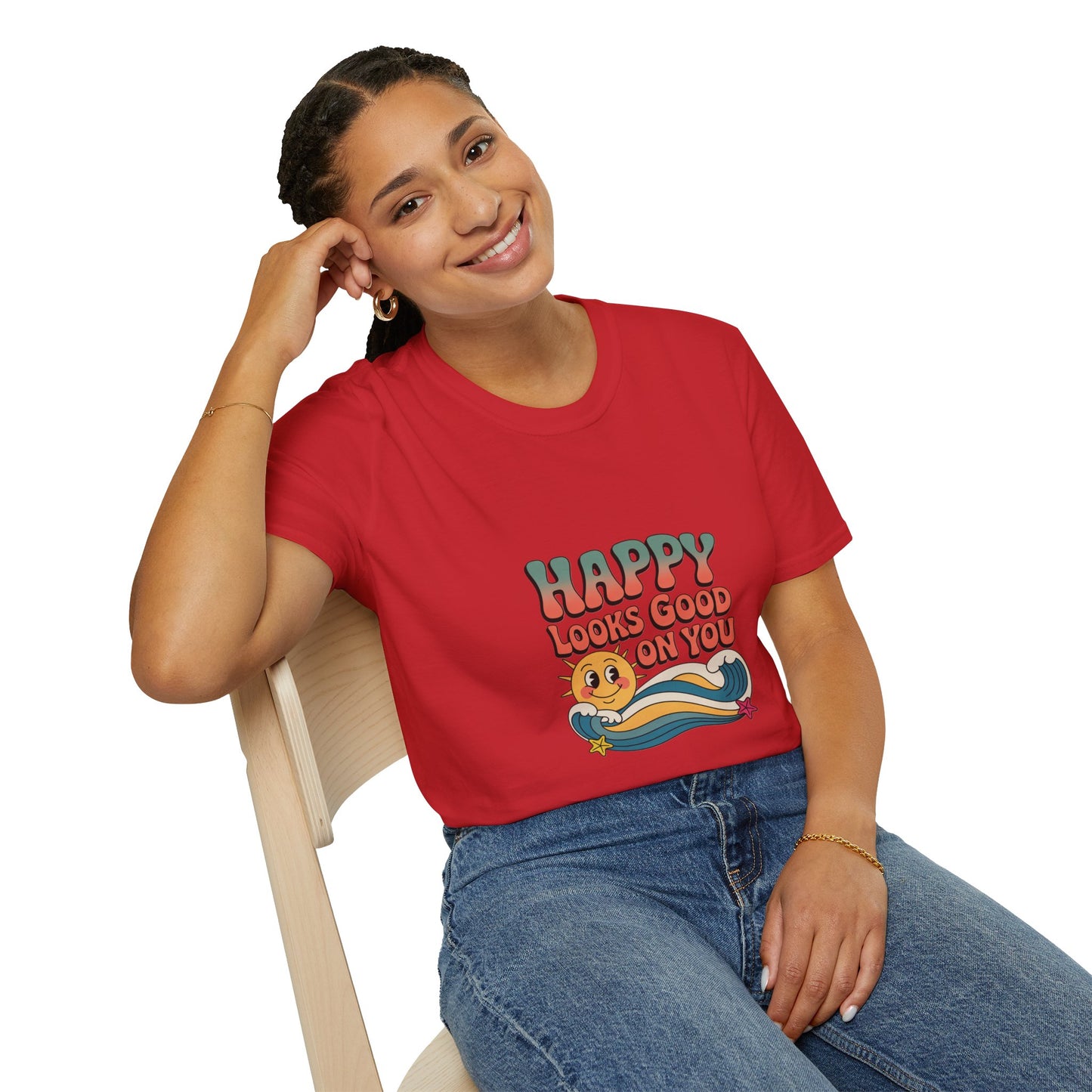 Happy Looks Good On You T-Shirt — Retro Sun Positive Graphic Tee