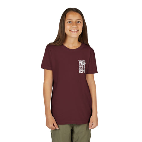 Youth Tee – "Work Hard and Be Nice to People" Retro Peace Sign Kids T‑Shirt