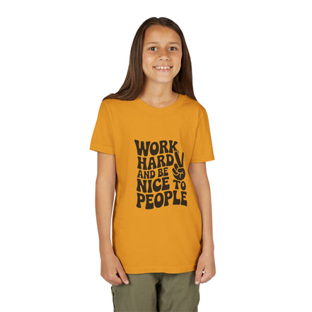 Youth Tee – "Work Hard and Be Nice to People" Retro Peace Sign Kids T‑Shirt