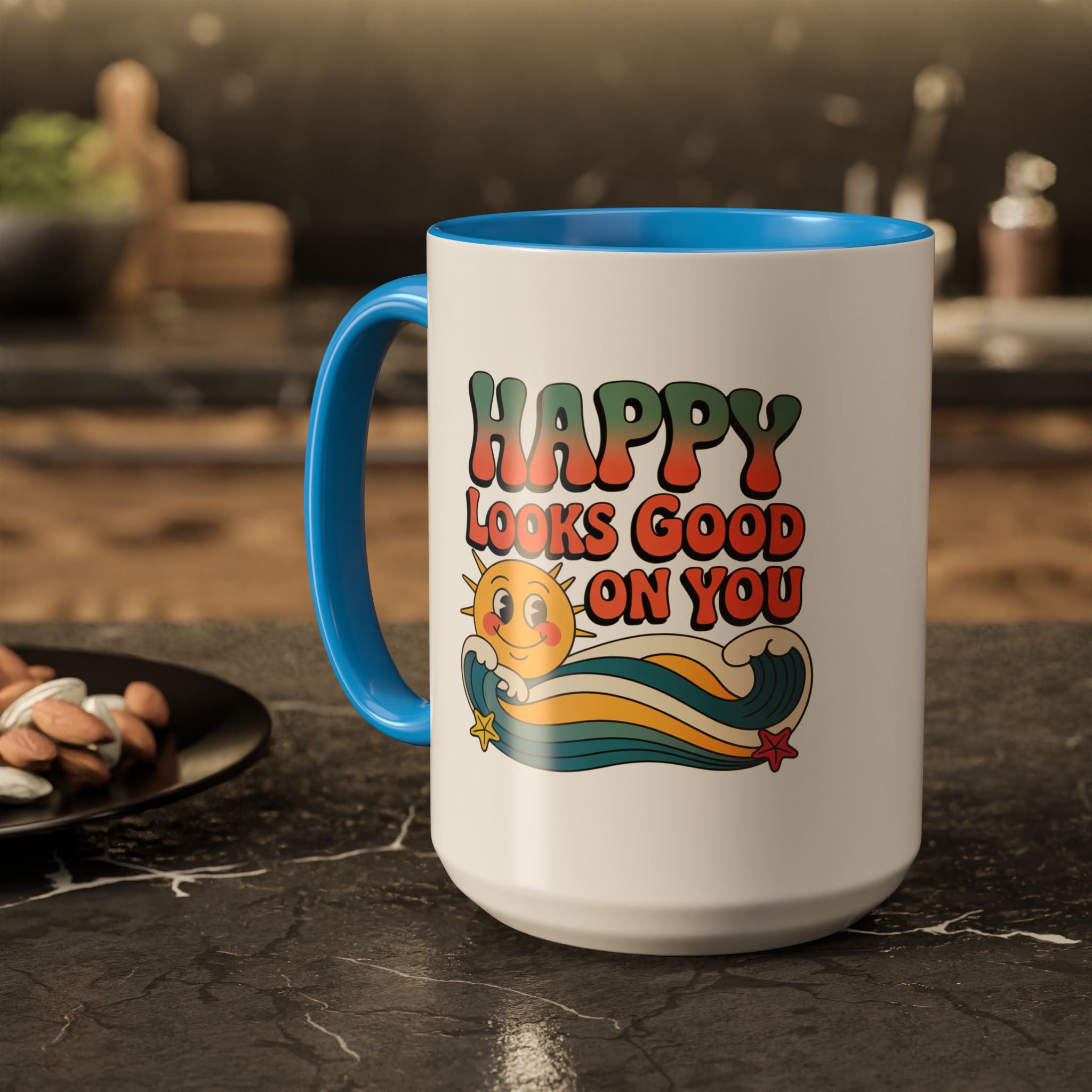 Retro 'Happy Looks Good on You' Colorful Ceramic Mug (11oz & 15oz)