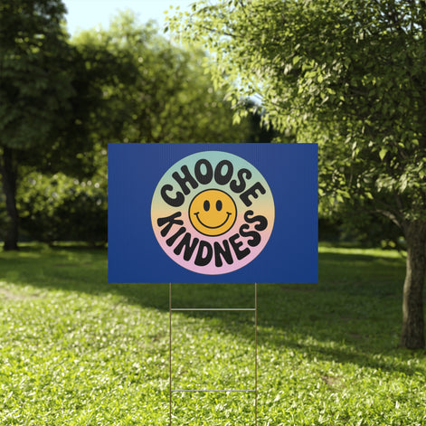 Dark Blue Joyful Choose Kindness Plastic Yard Sign