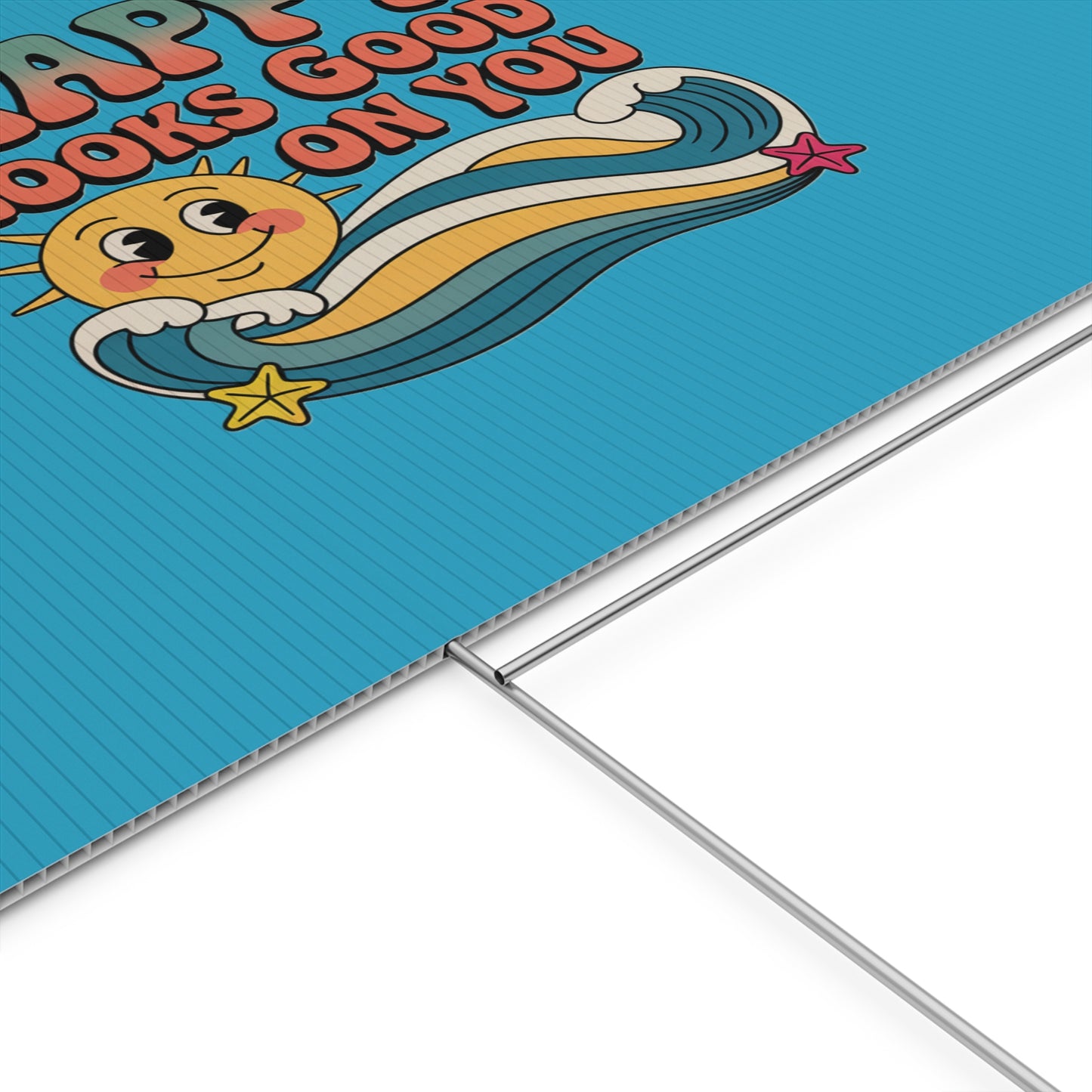 "Happy Looks Good On You" Retro Sun Positive Garden Sign