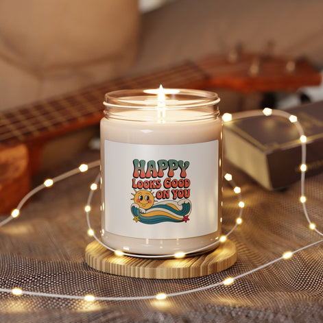 Soy Candle — "Happy Looks Good On You" Retro Scented Candle (9oz)