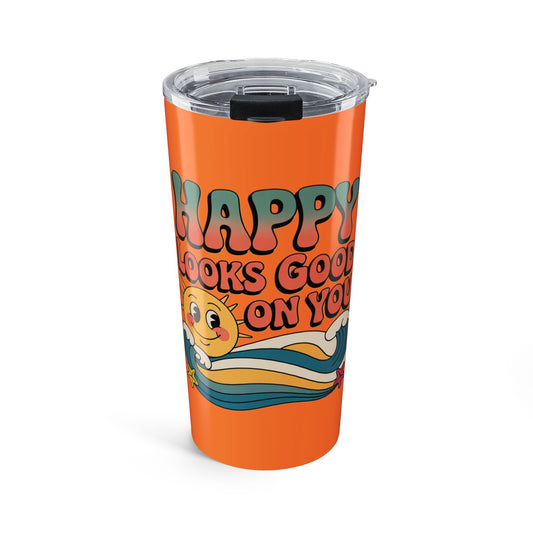 20oz Tumbler — "Happy Looks Good on You" Retro Smile Travel Cup