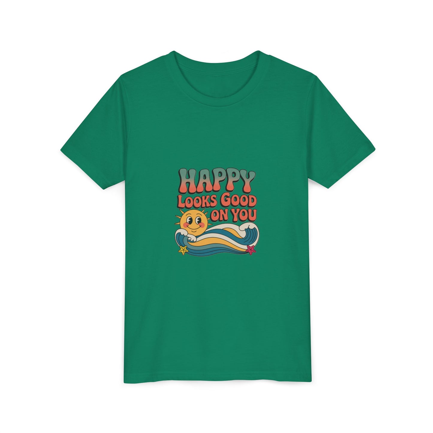 Youth Tee — "Happy Looks Good On You" Retro Sunshine Kids Shirt