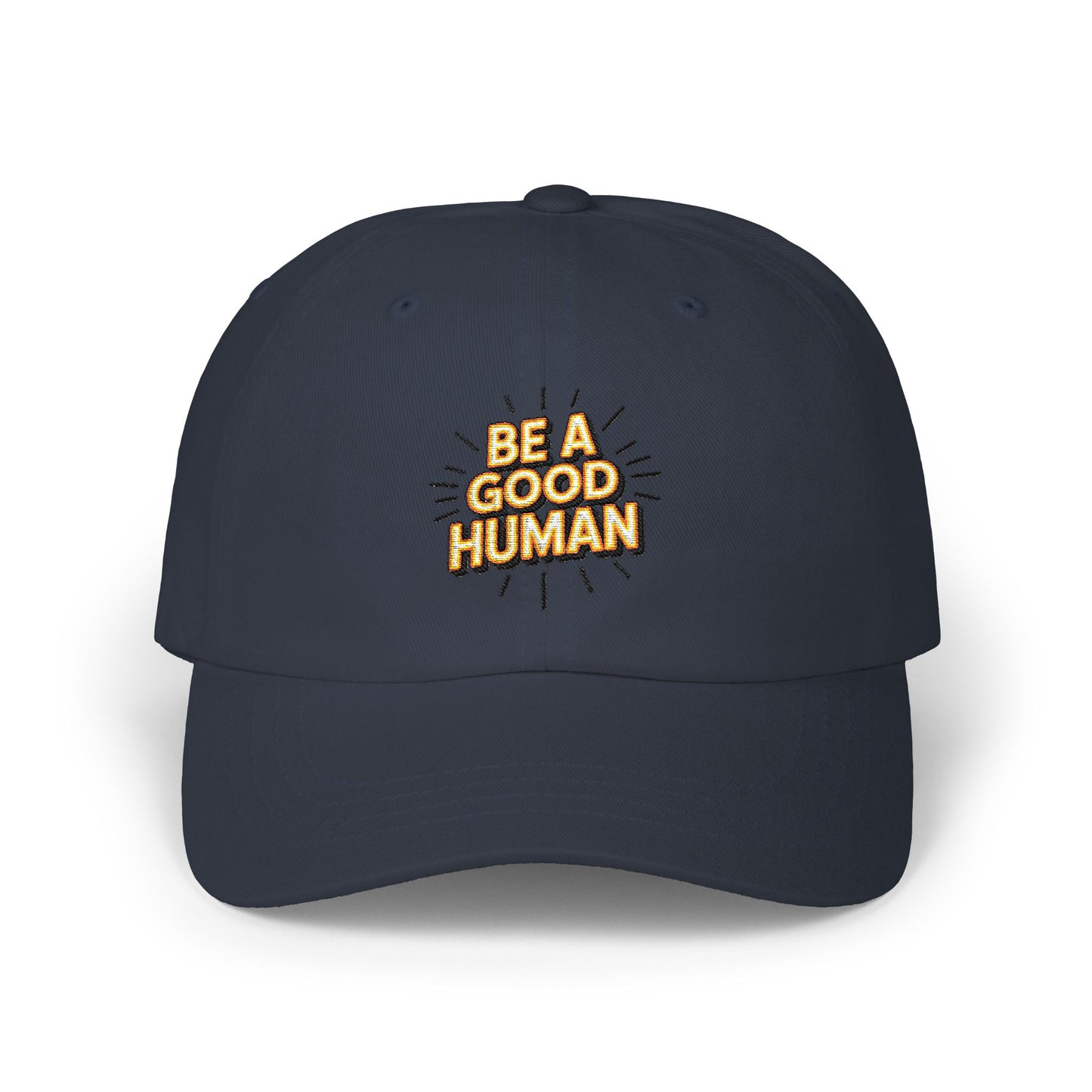 "Be A Good Human" Embroidered White Baseball Hat