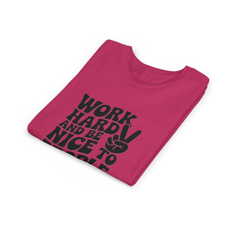 Youth Tee – "Work Hard and Be Nice to People" Retro Peace Sign Kids T‑Shirt