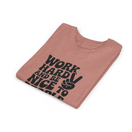 Youth Tee – "Work Hard and Be Nice to People" Retro Peace Sign Kids T‑Shirt