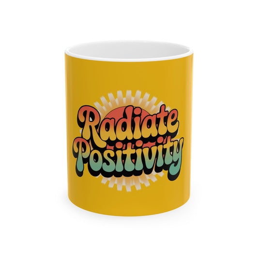 Yellow Radiate Positivity Ceramic Coffee Mug,  11oz & 15oz