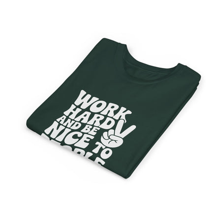 Youth Tee – "Work Hard and Be Nice to People" Retro Peace Sign Kids T‑Shirt
