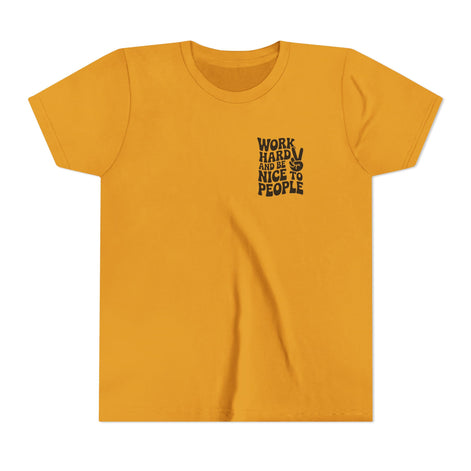 Youth Tee – "Work Hard and Be Nice to People" Retro Peace Sign Kids T‑Shirt