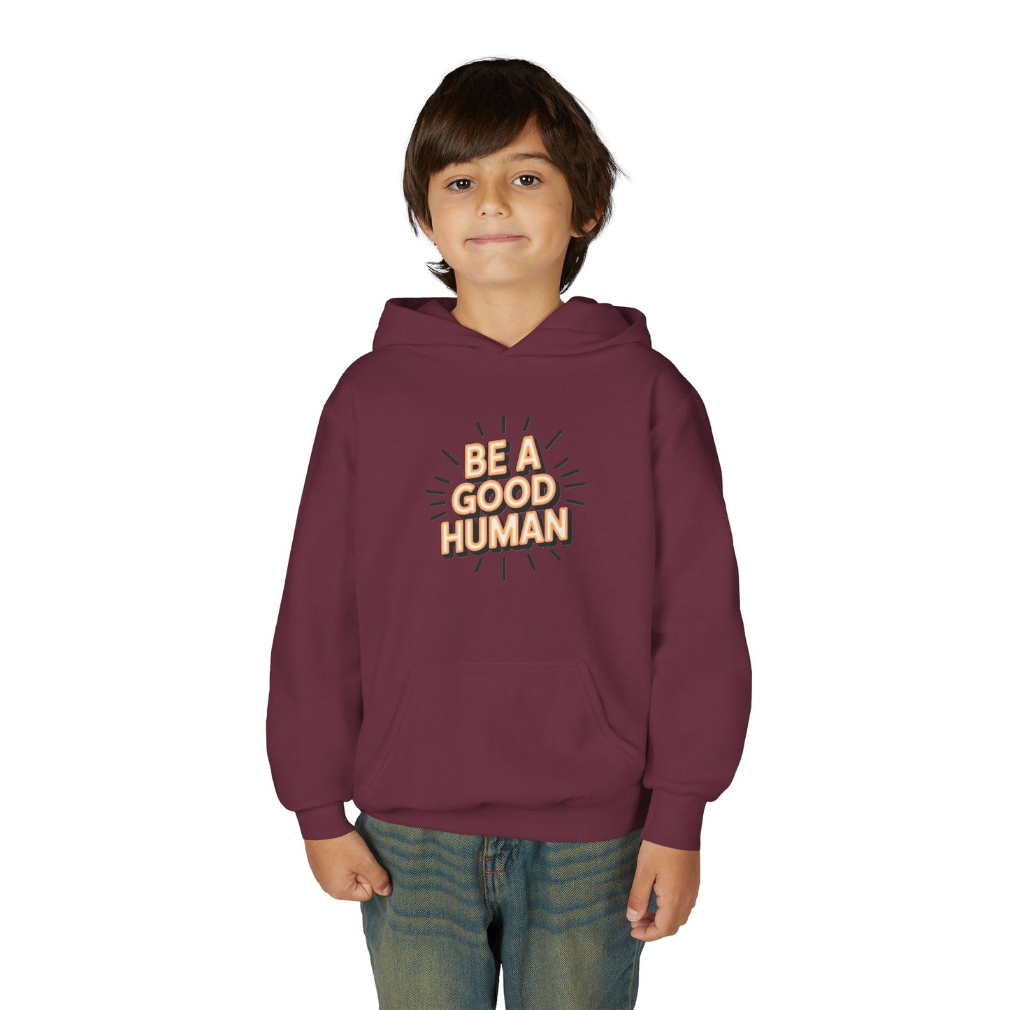 Youth Hoodie — "Be A Good Human" Positive Message Pullover