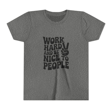 Youth Tee – "Work Hard and Be Nice to People" Retro Peace Sign Kids T‑Shirt