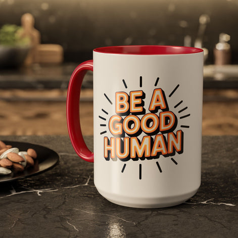 Ceramic Mug – "Be A Good Human" Retro Typography Coffee Cup (11oz & 15oz)