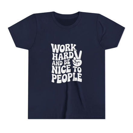 Youth Tee – "Work Hard and Be Nice to People" Retro Peace Sign Kids T‑Shirt