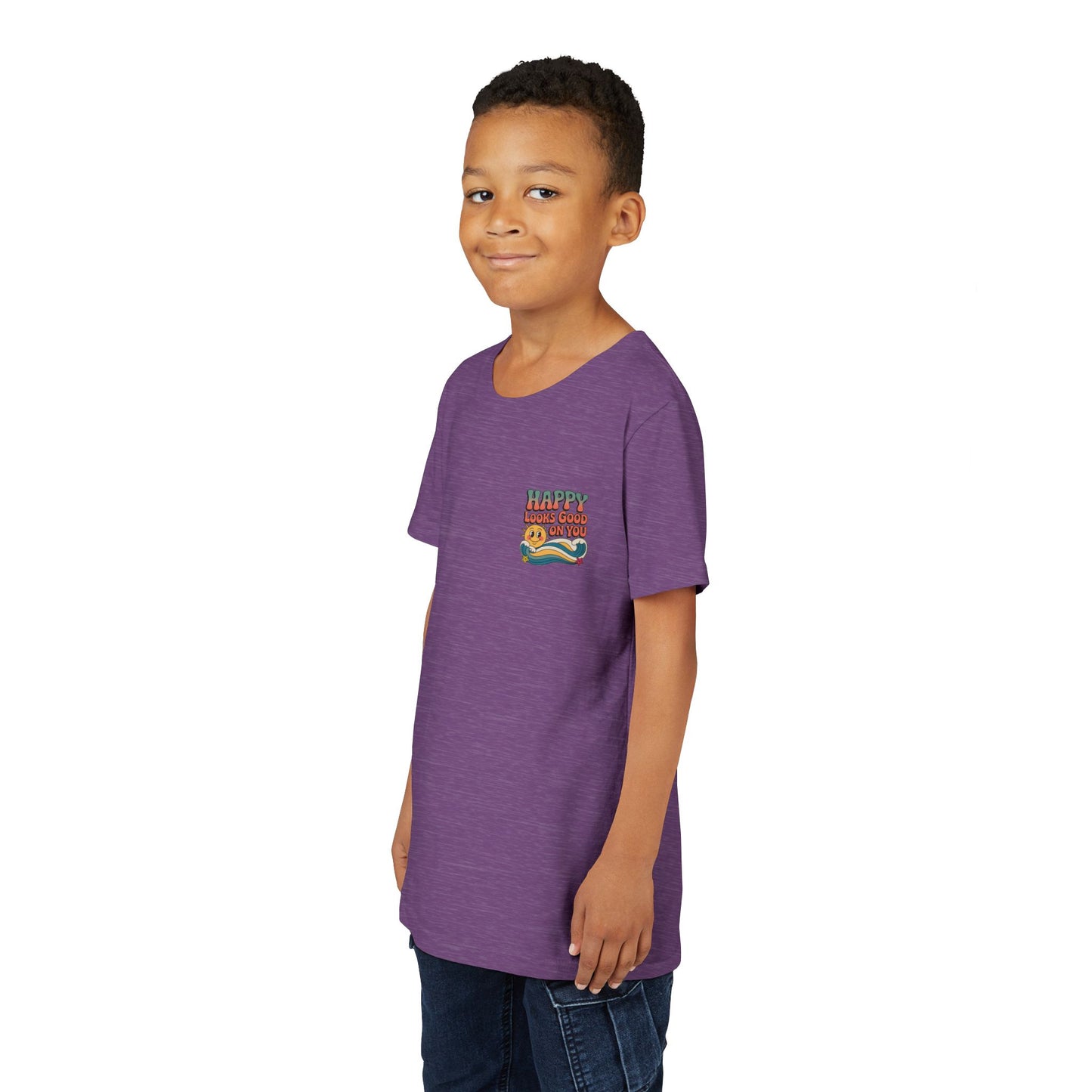 Youth Tee — "Happy Looks Good On You" Retro Sunshine Kids Shirt