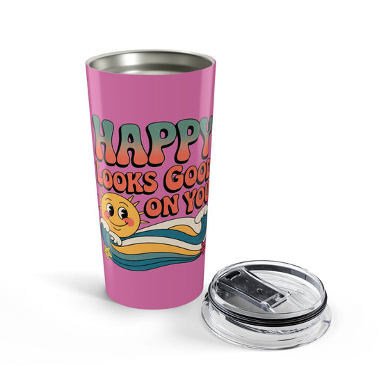 20oz Tumbler — "Happy Looks Good on You" Retro Smile Travel Cup