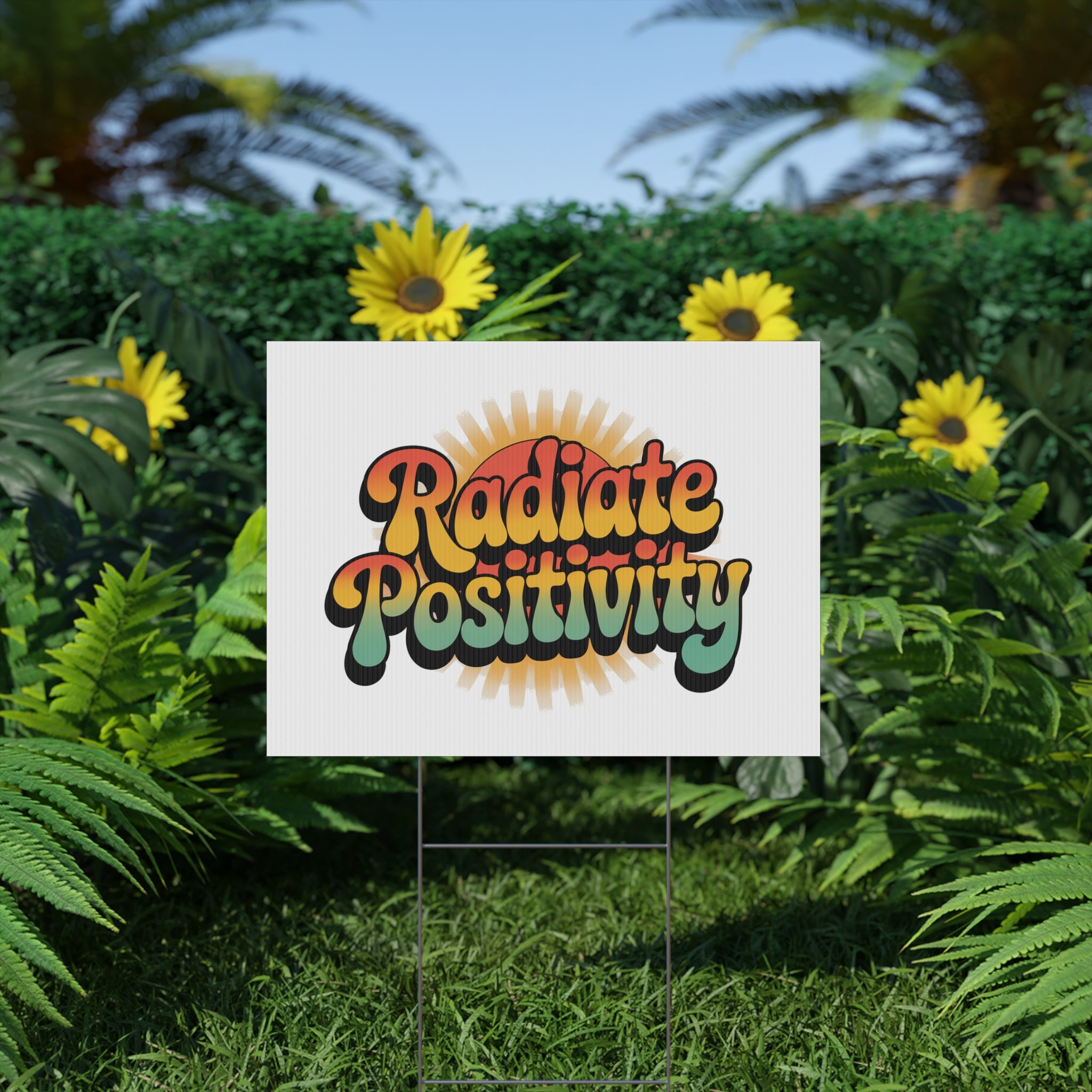 White Radiate Positivity Yard Sign
