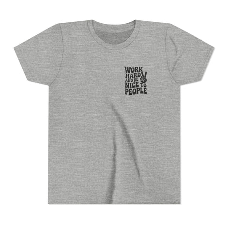 Youth Tee – "Work Hard and Be Nice to People" Retro Peace Sign Kids T‑Shirt