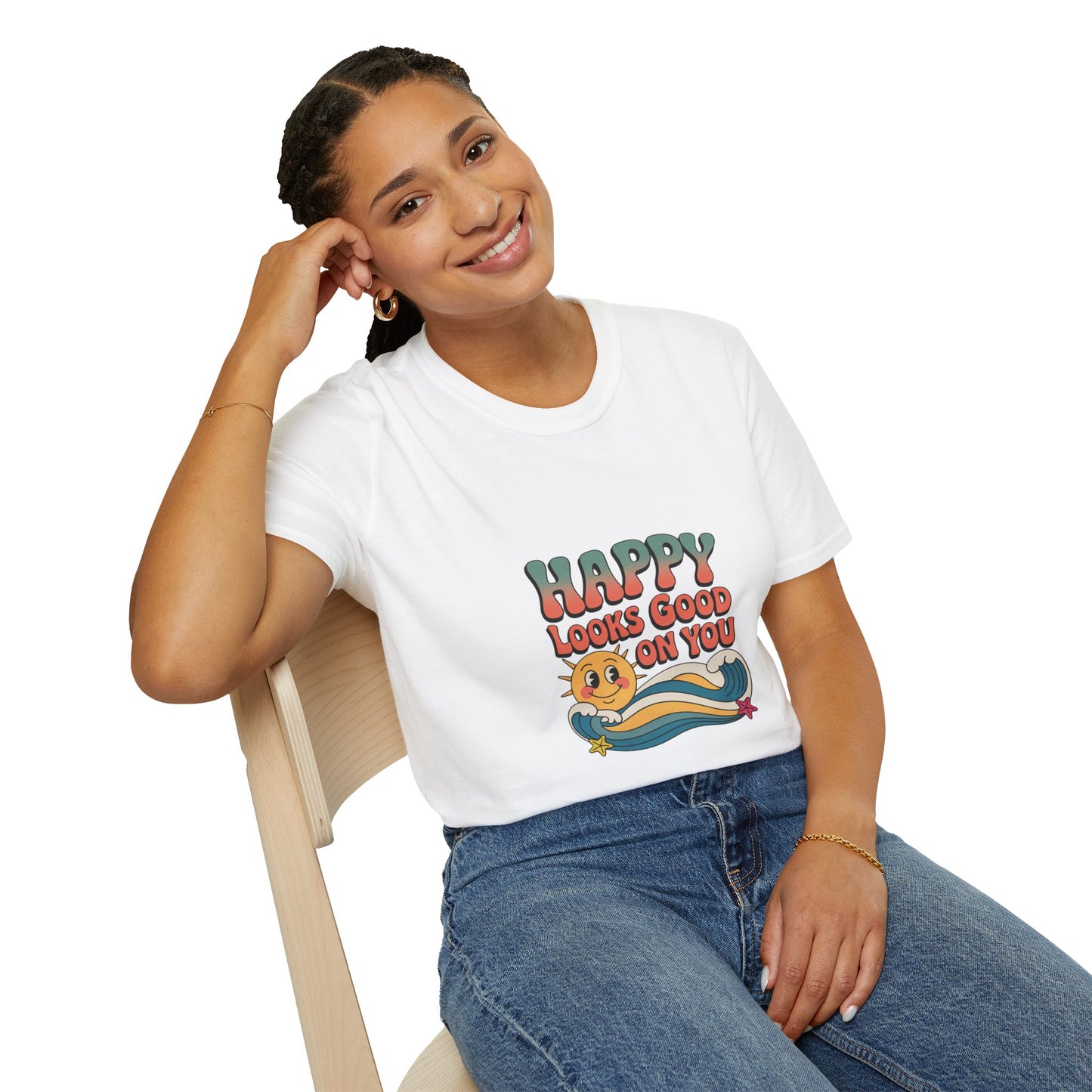 Happy Looks Good On You T-Shirt — Retro Sun Positive Graphic Tee