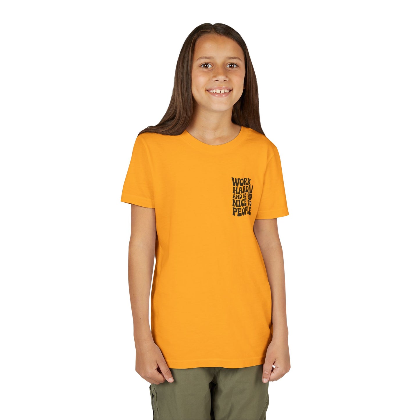 Youth Tee – "Work Hard and Be Nice to People" Retro Peace Sign Kids T‑Shirt