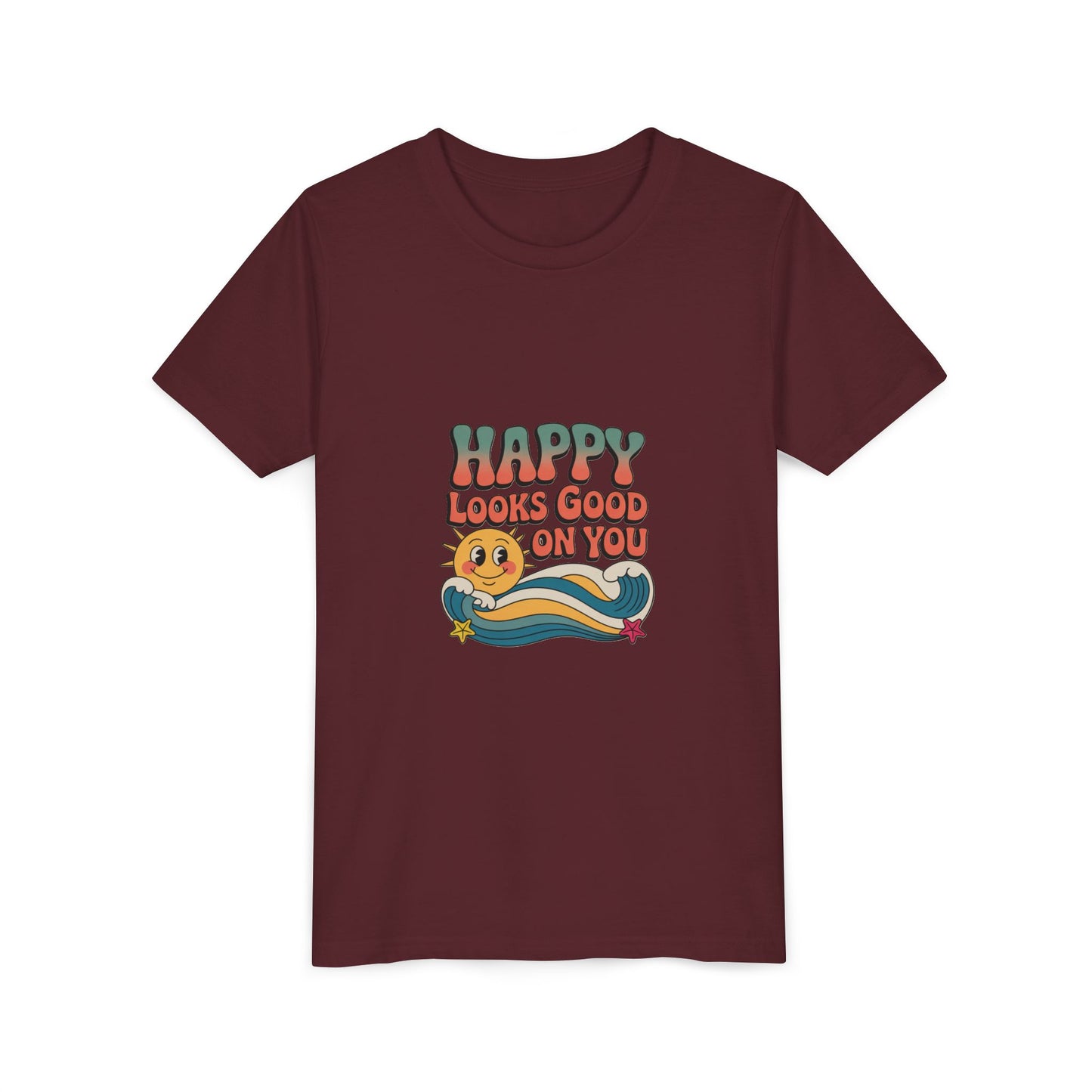 Youth Tee — "Happy Looks Good On You" Retro Sunshine Kids Shirt