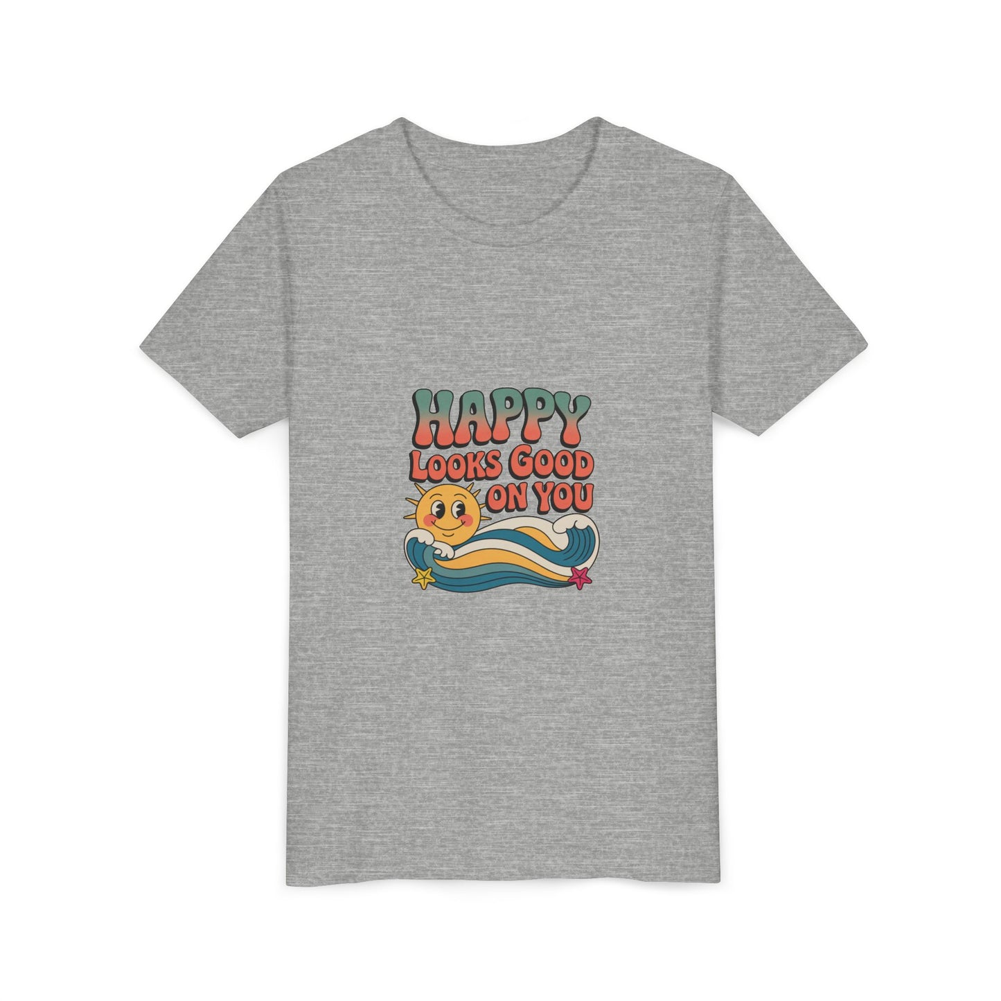 Youth Tee — "Happy Looks Good On You" Retro Sunshine Kids Shirt