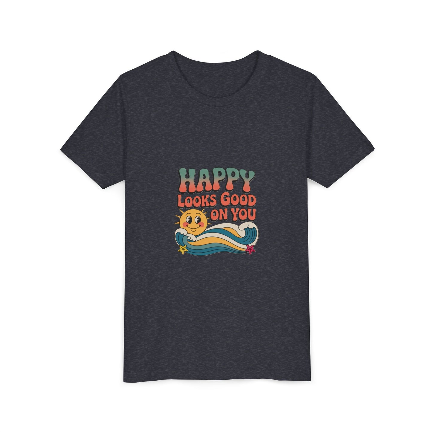 Youth Tee — "Happy Looks Good On You" Retro Sunshine Kids Shirt