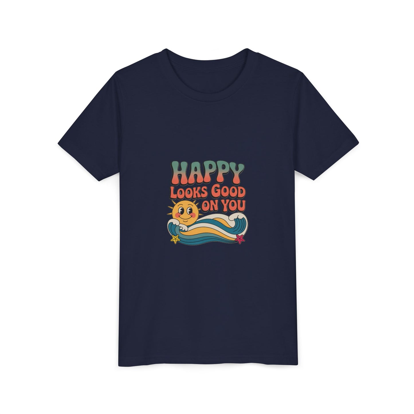 Youth Tee — "Happy Looks Good On You" Retro Sunshine Kids Shirt