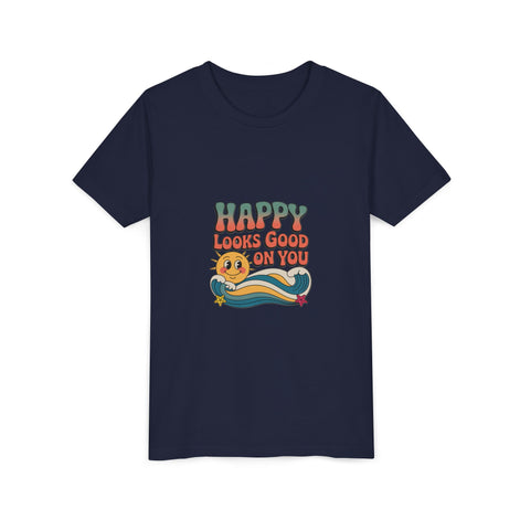 Youth Tee — "Happy Looks Good On You" Retro Sunshine Kids Shirt