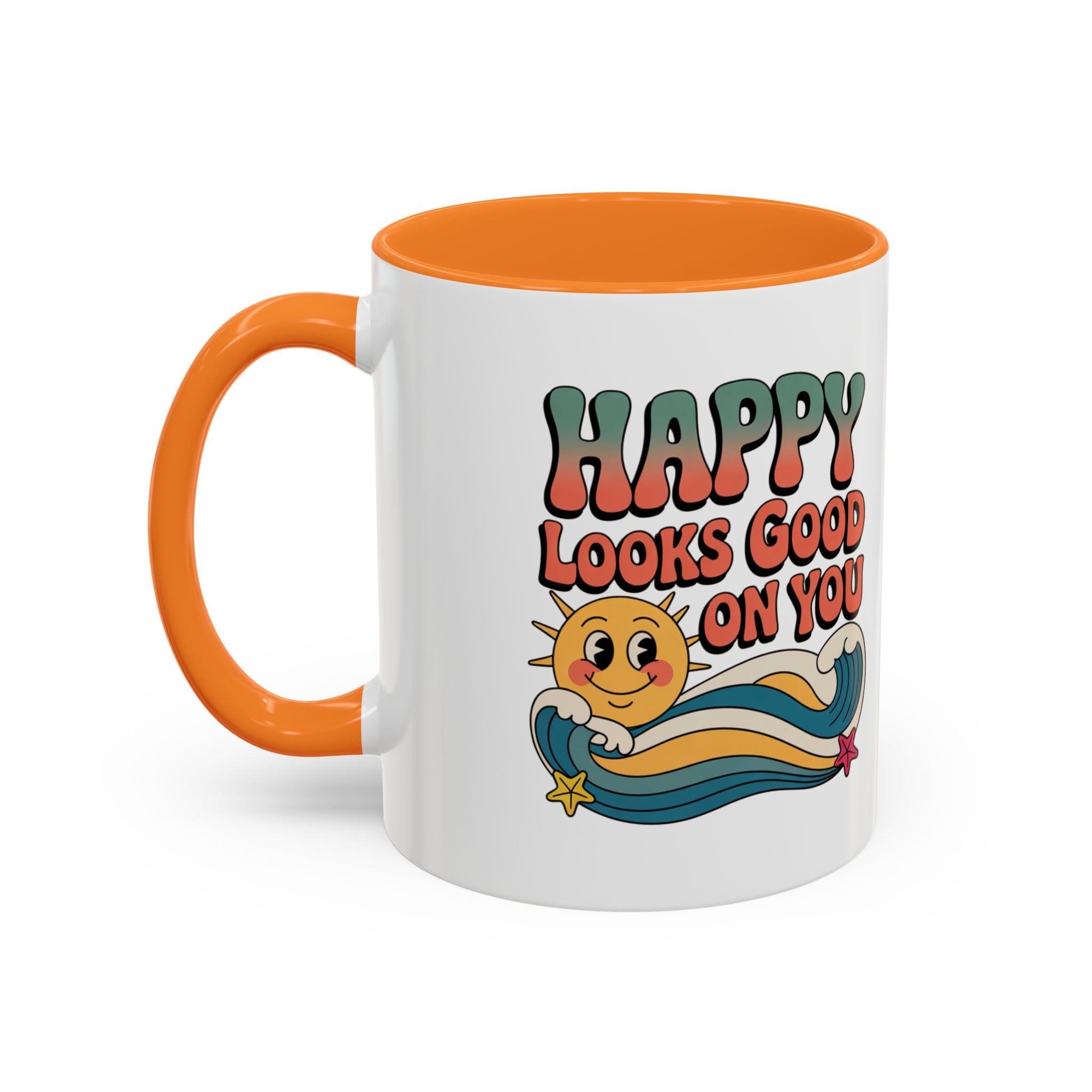Retro 'Happy Looks Good on You' Colorful Ceramic Mug (11oz & 15oz)