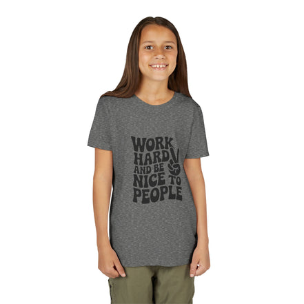 Youth Tee – "Work Hard and Be Nice to People" Retro Peace Sign Kids T‑Shirt