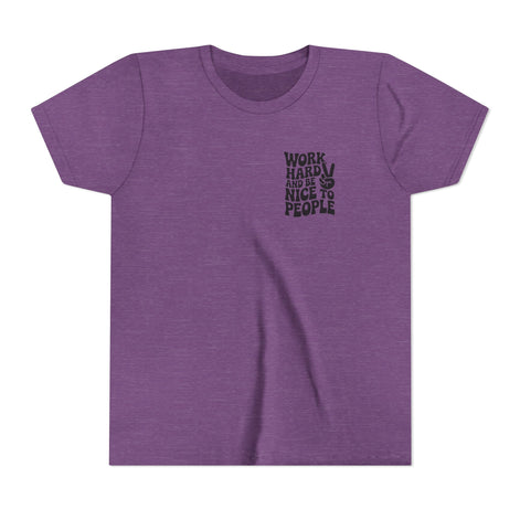 Youth Tee – "Work Hard and Be Nice to People" Retro Peace Sign Kids T‑Shirt