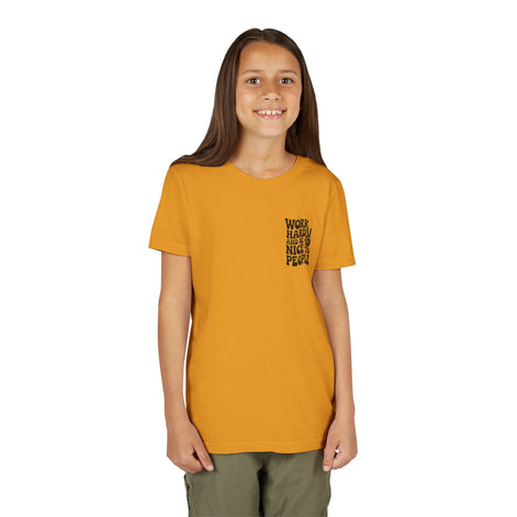 Youth Tee – "Work Hard and Be Nice to People" Retro Peace Sign Kids T‑Shirt