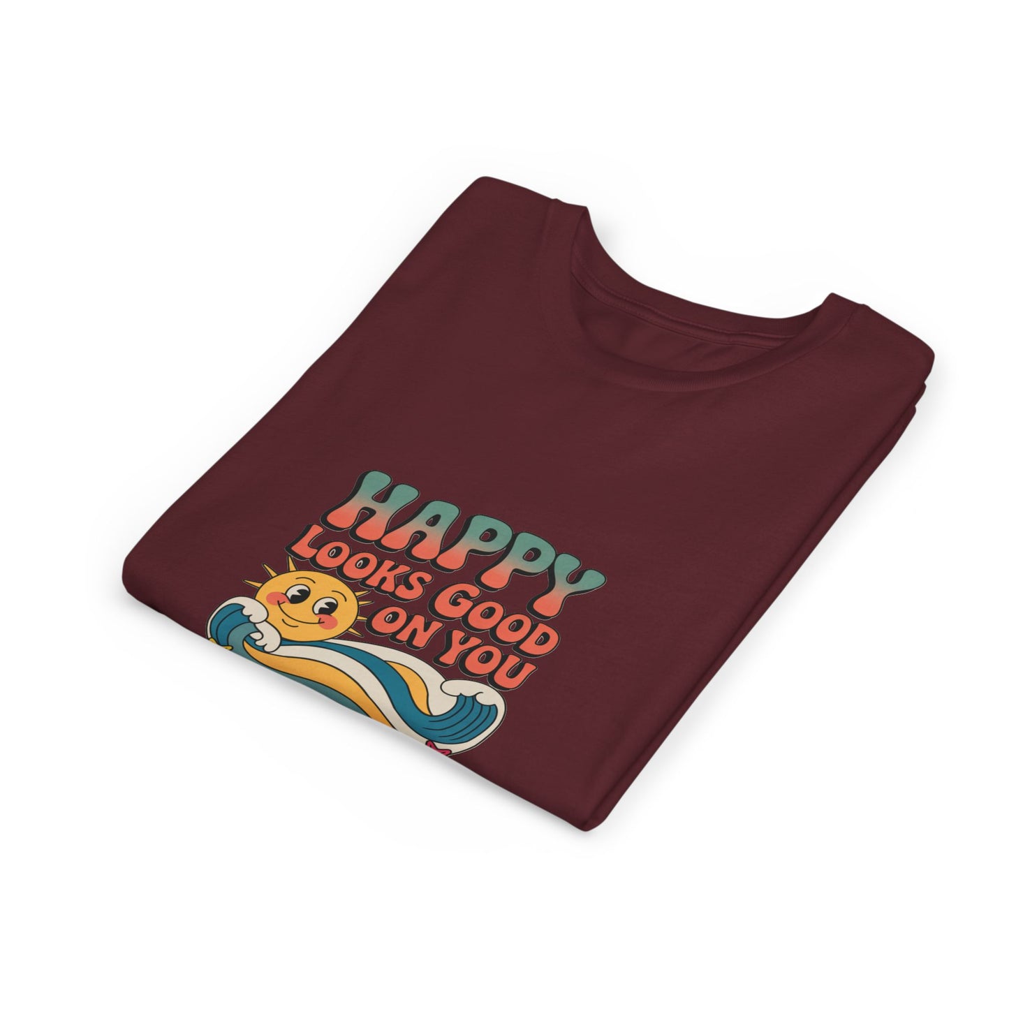 Youth Tee — "Happy Looks Good On You" Retro Sunshine Kids Shirt