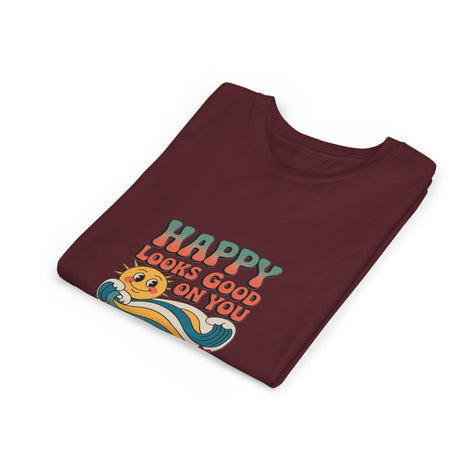 Youth Tee — "Happy Looks Good On You" Retro Sunshine Kids Shirt