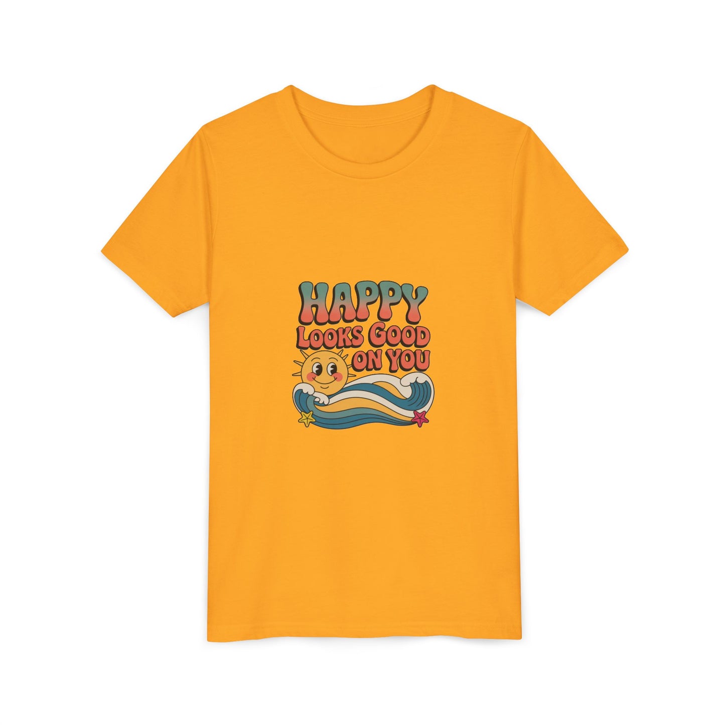 Youth Tee — "Happy Looks Good On You" Retro Sunshine Kids Shirt