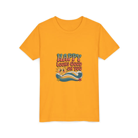 Youth Tee — "Happy Looks Good On You" Retro Sunshine Kids Shirt