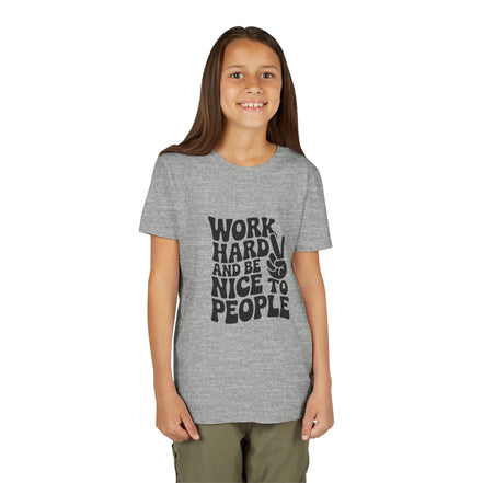 Youth Tee – "Work Hard and Be Nice to People" Retro Peace Sign Kids T‑Shirt